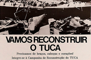Cartaz da campanha pela reconstrução do TUCA, 1984.
